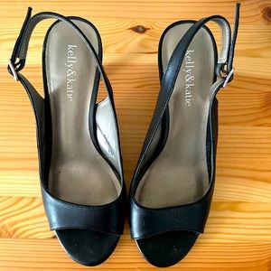 Kelly & Katie black peep toe heels, small heel, 8.5